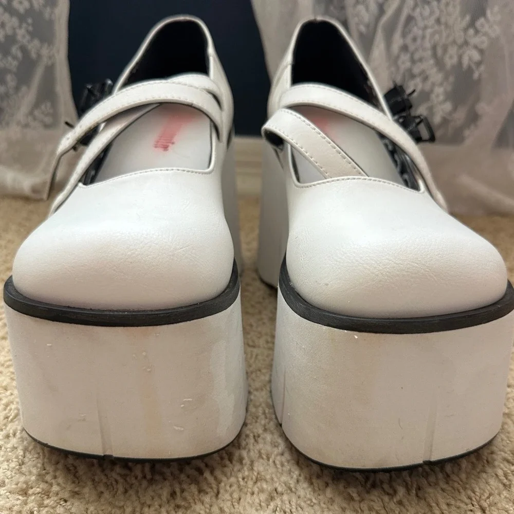 Demonia Kera-08 White Platform Mary Jane Wedge Bat Print Goth Shoes Womens 8